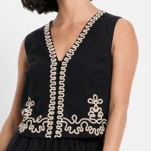 Future Collective Women's Embroidered Linen Vest - Black/Tan - NWT